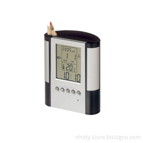 Pen holder,calendar with time,temperature display